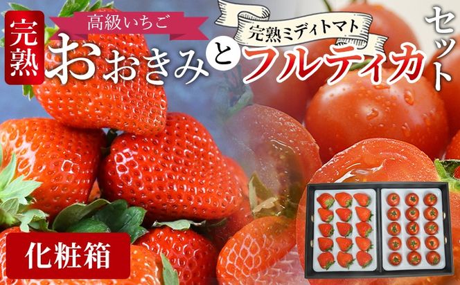 ＜高級いちご「おおきみ」と完熟ミディトマト「フルティカ」のセット　（化粧箱入）＞ 2025年1月上旬から4月末迄に順次出荷【 贈答用 化粧箱 ギフト 贈り物 贈答品 いちご イチゴ 苺 大粒 朝どれ 朝獲れ 完熟いちご 産地直送 とまと トマト 完熟トマト 】【b0866_sn】