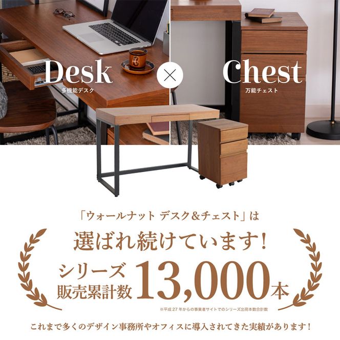 ウォールナットデスクセット 引き出し付き チェスト付き 家具 机 市場家具