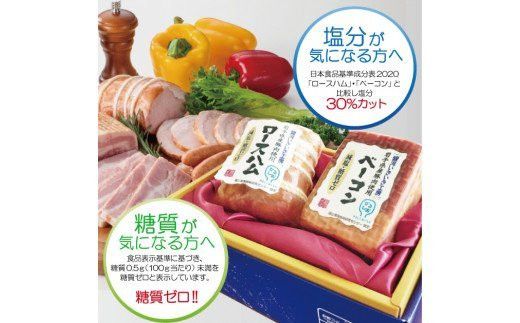 【岩手県産豚肉使用】からだ想いの 銀河いきいき工房 減塩＆糖質ゼロ ロースハム・ベーコンギフトセット のしOK 【539】