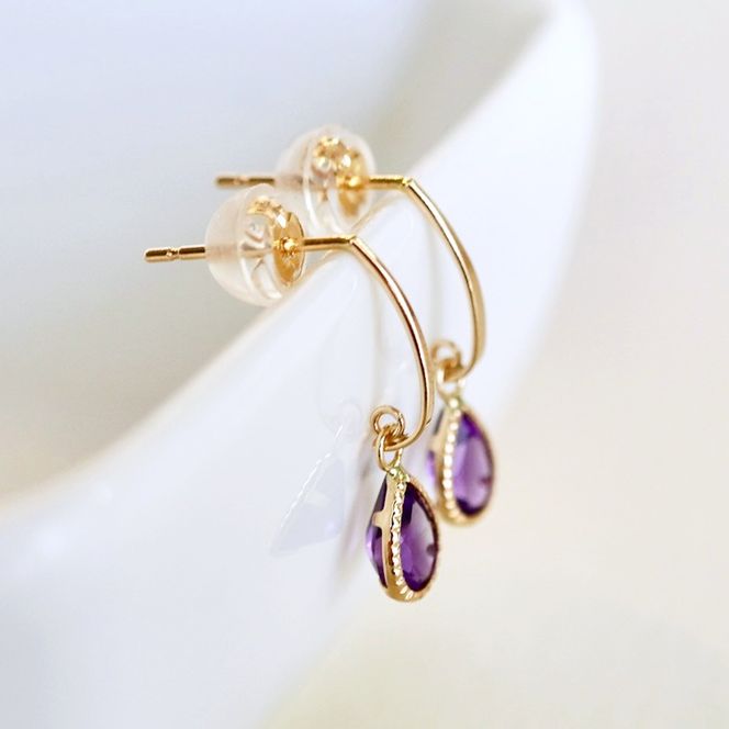 K10YG(10金) イエローゴールド 揺れる アメシスト アンティーク ピアス 保証書付 SR-2223-1 242-043-a