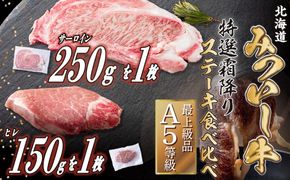 北海道産 黒毛和牛 みついし牛 A5  サーロイン＆ヒレステーキ 約400g 2枚 (各1枚) フィレ ヘレ 