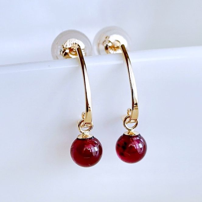 【ジュエリー】K10 イエローゴールド  ガーネット 揺れる ピアス 保証書付 SR-2222 242-002-a