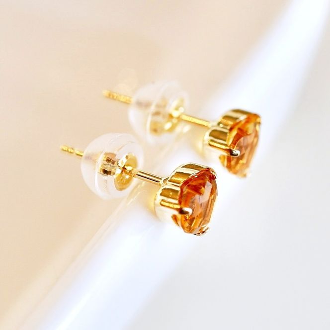 K18 18金 シトリン ハートシェイプ ピアス 5mm 一粒石 保証書付 KO-0062 SWAD095