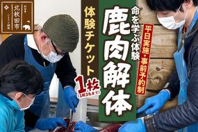 【平日実施・事前予約制】鹿肉解体体験チケット 1枚(1組3名まで) 秋田県北秋田市 ジビエ［レターパック］ [東北 秋田県 体験 ジビエ 珍しい体験 解体 鹿 マタギ 体験 北秋田市]|kmkk-010101