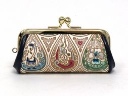 【文庫屋大関】印鑑ケース　花と猫＜インディゴ＞【皮革工芸品】 ファッション小物 民芸品 