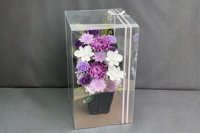 プリザーブドフラワー【天寧紫】【埼玉県 春日部市 シュガーパイン 和風アレンジ 花飾り 菊 デンファレ 高級花材】(AJ059-2)