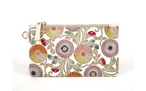 【文庫屋大関】すっきりカードケース　更紗菊【皮革工芸品】 ファッション小物 雑貨 フラグメントケース 小銭入れ付き 収納 スマート 日本製 花柄 