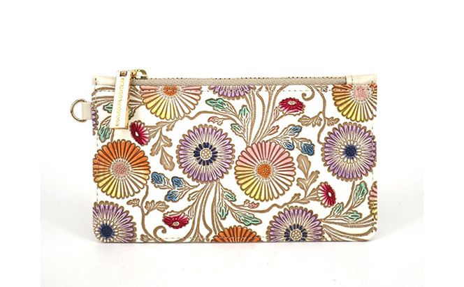 【文庫屋大関】すっきりカードケース　更紗菊【皮革工芸品】 ファッション小物 雑貨 フラグメントケース 小銭入れ付き 収納 スマート 日本製 花柄 