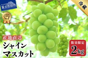 【2026年発送】【数量限定】【期間限定】産地直送 高級シャインマスカット2kg以上（3～4房） フルーツ 山梨県産 シャインマスカット 果物 旬 数量限定 期間限定 高級 2026年発送 山梨 富士吉田