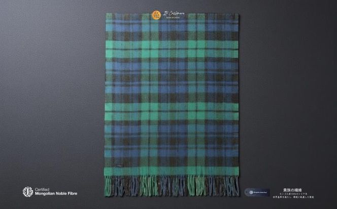 G3566 『Noble Fibre』100％カシミヤ・大判ストール ブラックウオッチ＆チェック フリンジ付き【高級 カシミア おしゃれ ファッション 防寒 かしみあ】