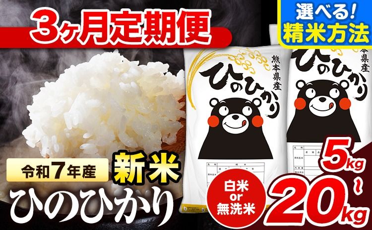 新米 令和7年産 [3ヶ月定期便] 無洗米 も選べる 白米 米 ひのひかり 5kg 10kg 15kg 20kg [お申し込み月の翌月から出荷開始]熊本県 氷川町 国産 熊本県産 白米 精米 無洗米 送料無料 ヒノヒカリ こめ お米 ---hn6tei_70500_10kg_mo3_hkw_h---