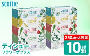 【スコッティ】 ティシュー フラワーボックス 250組 10箱 ティッシュ 日用品 生活必需品 防災備蓄 ストック 備蓄 新生活 防災 消耗品 生活用品 日用消耗品 箱ティッシュ