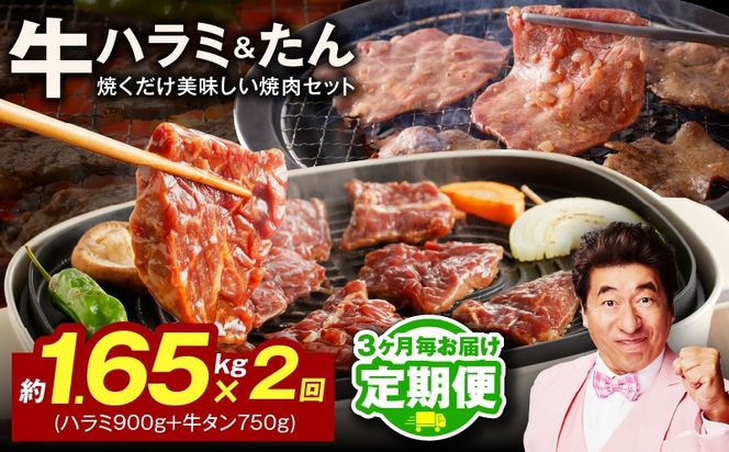 099Z442 【定期便】牛ハラミ肉 ＆ 牛たん 総量 1.65kg【大人気の食べ比べ ハラミ 牛タン 小分け 牛肉 焼肉セット BBQ 訳あり サイズ不揃い 2026年3月＆6月発送 全2回】