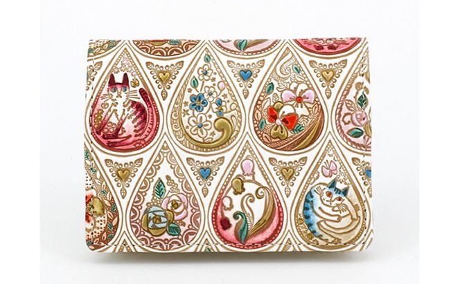 【文庫屋大関】箱まち小銭入れ　花と猫＜ローズ＞【皮革工芸品】 ファッション小物 財布 民芸品 