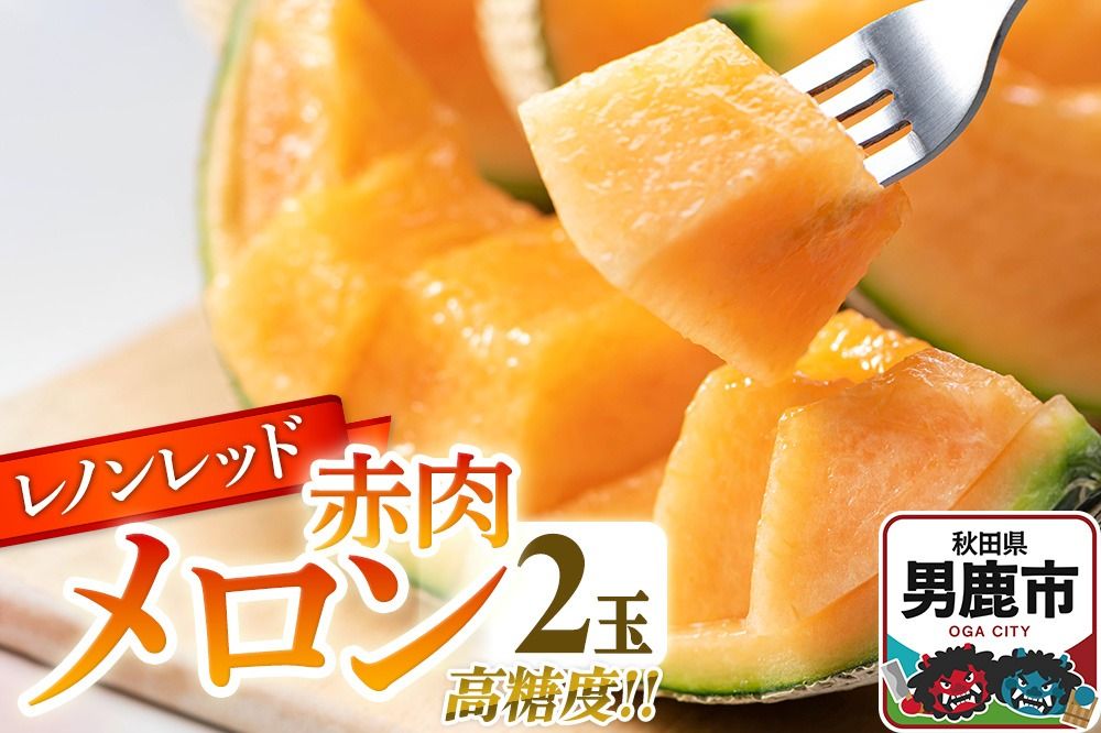 R7年度産 先行受付 メロン2玉(レノンレッド) 秋田県 男鹿市|23_bla-010201