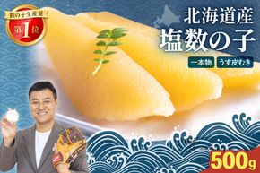 北海道産 塩数の子（うす皮むき）500g 1本物　人気　魚卵　高級　 おつまみ ご飯のお供 惣菜 おかず 珍味 海鮮 海産物 海の幸 魚介 魚介類 魚卵 加工品 北海道産 かずのこ カズノコ 塩カズノコ 株式会社やまか おせち R001-017