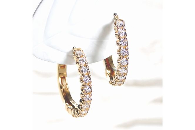 ピアス フープピアス K18YG イエローゴールド ダイヤモンド 0.35ct レディース 18金 円 丸 輪っか バネ式 キャッチレス 中折れピアス【f215-k18yg】 [株式会社オーダーメイドジュエリーメイ 山梨県 韮崎市 20743778] ジュエリー アクセサリー