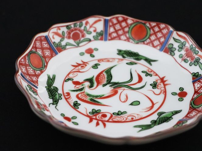 九谷焼　4.2号皿揃　赤絵鳳凰 （5枚セット）a01 食器 キッチン雑貨 キッチンアイテム 雑貨 小物 お皿 丸皿 食卓 テーブルコーディネート 華やか 