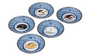 九谷焼　4号皿揃　眠り猫（5枚セット） a01 食器 キッチン雑貨 キッチンアイテム 雑貨 小物 お皿 丸皿 食卓 テーブルコーディネート 取り皿 
