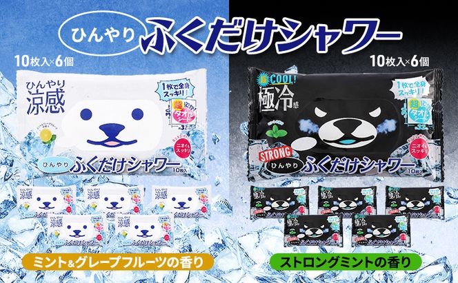 ひんやりふくだけシャワー＆ひんやりふくだけシャワーストロング12個セット 夏 暑さ対策 冷感 爽快感 冷涼感 汗臭 加齢臭 消臭 除菌効果 冷感シート ミント 節電 節電対策 東京都 墨田区