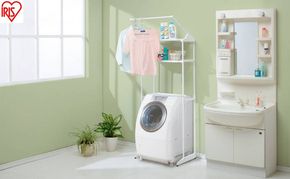 ランドリーラック ハンガーバー付ランドリーラック HLR-181P ホワイト ランドリーラック 洗濯機ラック アイリスオーヤマ おしゃれ 洗面所 収納 縦型 洗濯機ラック 伸縮 2段 ラック 洗濯ラック 棚 脱衣所 洗剤 柔軟剤 棚付き 一人暮らし 新生活