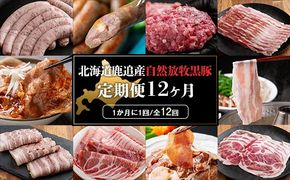 鹿追産 自然放牧黒豚 圧巻の豚肉おまかせ定期便（12ヶ月分） SKN013