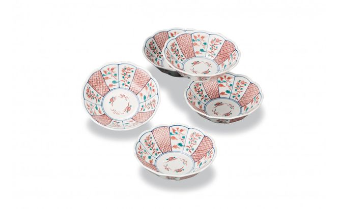 九谷焼　5号小鉢揃　赤絵小紋 a01 工芸品 172111_CY3179