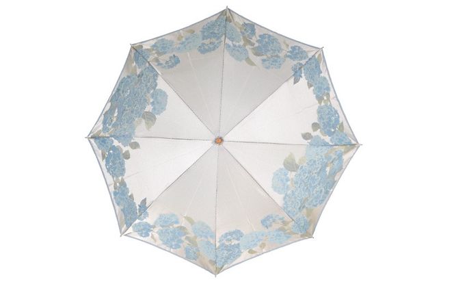 CB042【槙田商店】晴雨兼用折りたたみ傘　絵おり　紫陽花　ベージュ