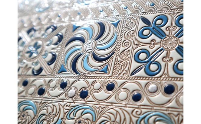 【文庫屋大関】パーソナルホルダー　錦紗＜青＞【皮革工芸品】 民芸品 雑貨 日用品 牛革 イスラム文様 ギリシャ文様 