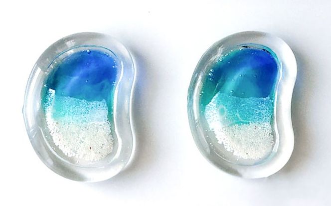 レジンアート 『海の煌き 箸置き』 ターコイズ × ブルー 2個セット はしおき はし置き レジンアート 海 ハンドメイド 雑貨 おしゃれ 沖縄市 / Kays Artistry[BCAG028]