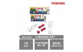 東芝 防災グッズ 5点セット アルカリ乾電池 単3・4形 懐中電灯 LEDランタン LEDランタン付きライト X-BOUSAI SET 長持ち 明るさ切替 使用推奨期限 10年 アウトドア キャンプ 防災グッズ 防災用品 災害 備蓄 乾電池 電池 ロングセラー 家電