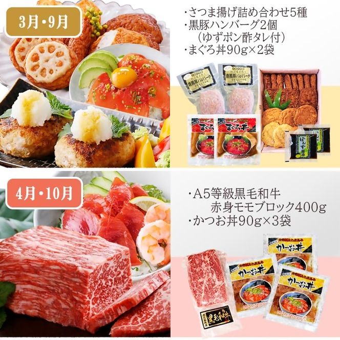 定期便(6回配送)　枕崎お楽しみ定期便(黒毛和牛・黒豚・加工品etc) FF-6003 【1487879】