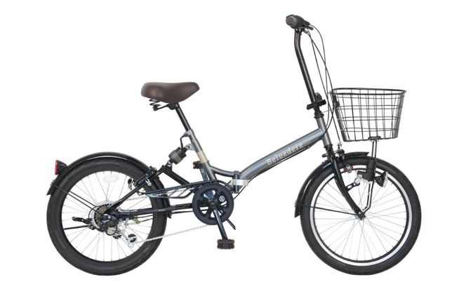 ノーパンク 折りたたみ自転車 ベルヴェデール Belvedere チャコール 20インチ 6段変速 リアサス・前カゴ・LEDライト付｜武田産業 フォールディングバイク 人気返礼品 空気入れ不要 パンクしない 通勤 通学 三重県 四日市市 ふるさと納税