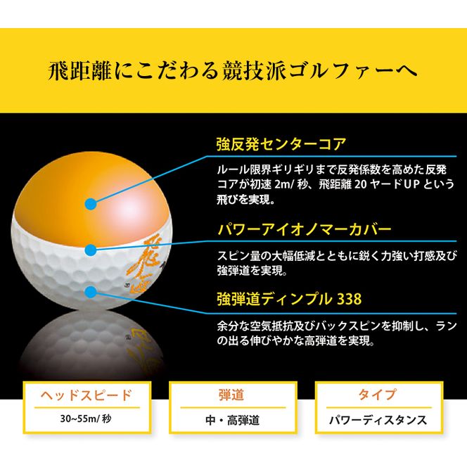 ゴルフボール「飛匠イエローラベル」イエロー ２０２５年モデル