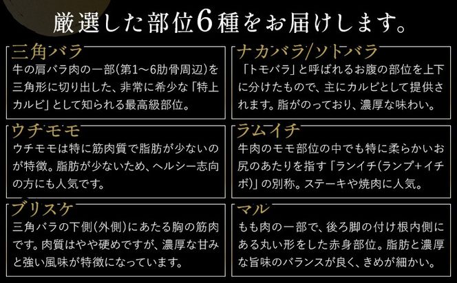 牛肉 国産 焼肉用 厚切り 食べ比べ セット 岡山県産牛 全6種 計500g《60日以内に出荷予定(土日祝除く)》 岡山県 笠岡市 肉 三角バラ ナカバラ ソトバラ ウチモモ ラムイチ ブリスケ マル グルメ お取り寄せグルメ---kasaoka_zsy_340_ys---