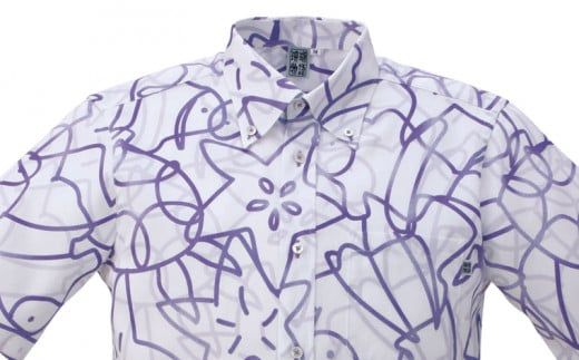 紳士用かりゆしウェア　クマノミと亀とヒトデ柄　コン【Ｍサイズ】S1829