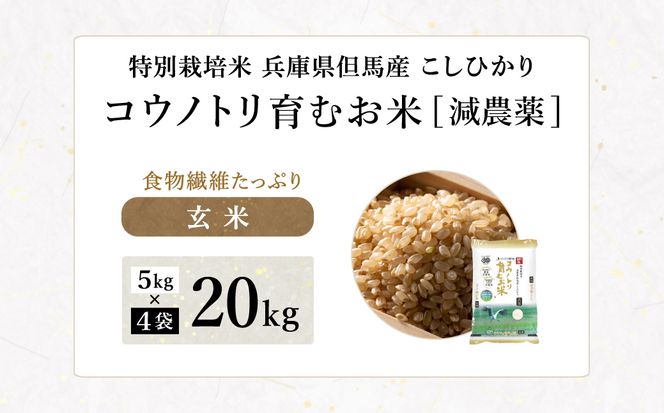 令和7年産 減農薬 玄米 特別栽培米 20kg コウノトリ育むお米 但馬産 こしひかり 兵庫県産(5kg×4袋) 減農薬 お米 20キロ 玄米 コウノトリ米 コシヒカリ コメ こめ ご飯 ライス 減農薬米