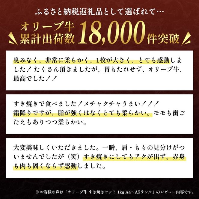 「期間限定」香川県産黒毛和牛オリーブ牛「すき焼き1kg(500g×2p)」牛肉 肉 お肉 和牛 香川 香川県 東かがわ市