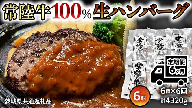 【茨城県共通返礼品】【6ヶ月定期便】 黒毛和牛 常陸牛 100% 特製 プレミアム 生ハンバーグ 120g×6個入り 合計720g 八千代町産 白菜 使用 無添加 無着色 保存料不使用 冷凍 牛 牛肉 ビーフ 生 ハンバーグ こだわり [AU056ya]