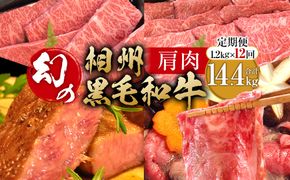 【牛肉 定期便 12回】 幻の相州黒毛和牛肩肉 1.2kg×12回 計14.4kg【相州黒毛和牛 相州牛 幻の牛肉 極上の旨味と風味 キメ細かな上質の脂 様々な料理に ブランド牛 ブランド牛肉 神奈川県 小田原市 】 142069_BL041
