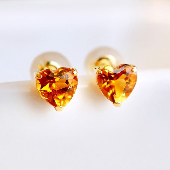 K18 18金 シトリン ハートシェイプ ピアス 5mm 一粒石 保証書付 KO-0062 SWAD095