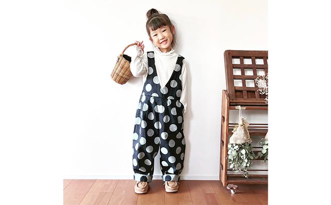 「大きなドット」児島デニムのサロペット（100センチ） 
