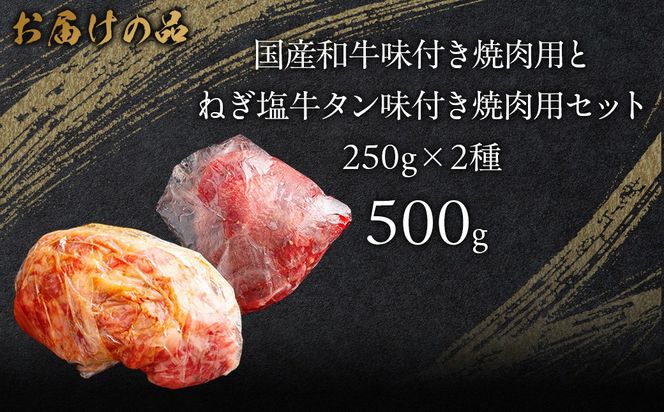 国産和牛味付き焼き肉用とねぎ塩牛タン味付き焼き肉用セット 500g（各250g×1） MROBM067