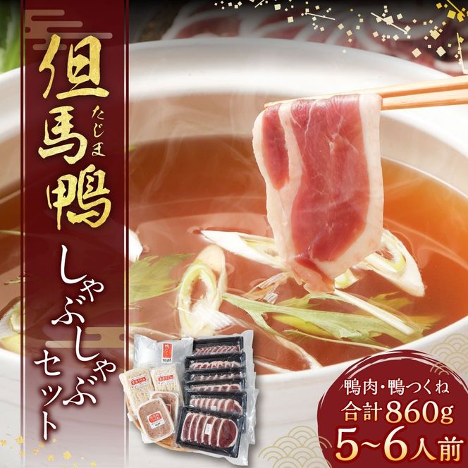 【ふるさと納税】「但馬鴨」しゃぶしゃぶ セット（大）5～6人前 鴨肉 スライス つくね 鴨 しゃぶ 鴨つくね 鴨ガラ スープ うどん 玄米うどん 国産 冷凍【配送不可地域：離島】【1274922】兵庫県 新温泉町 送料無料