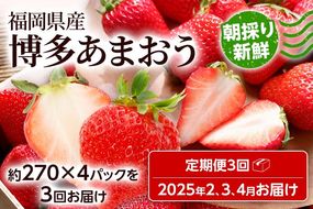 【全3回定期便】農家直送 朝採り新鮮いちご【博多あまおう】約270g×4パック 福岡県産 苺 イチゴ 朝採れ 冷蔵 スイーツ ジュース ギフト プレゼント お取り寄せ 福岡 お土産 九州 福岡土産 取り寄せ グルメ 福岡県 ※北海道・沖縄・離島は配送不可