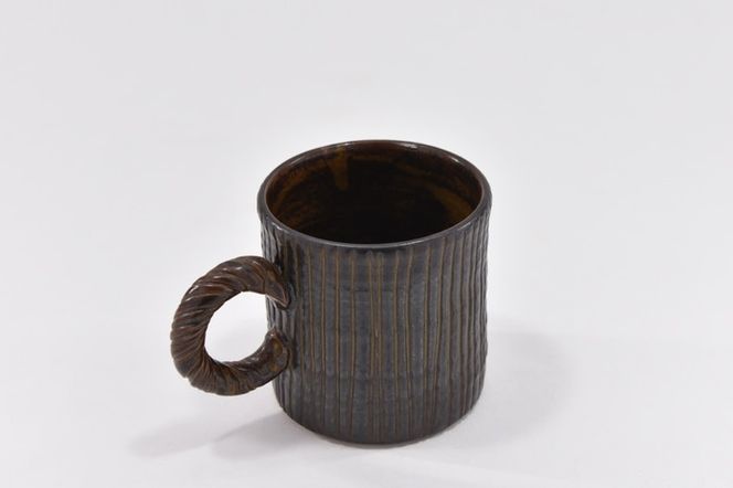 京焼「新羅釉木賊紋マグカップ」【黒】1個〈マグカップ 京焼 手作り カップ 食器 陶器 工芸品 新羅釉 木賊紋〉 
