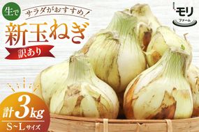 AJ113 【訳あり】 湧水の里 モリファーム 新玉ねぎ 3kg 不揃い (S～Lサイズ混合) [ 新たまねぎ 新たま 玉ねぎ たまねぎ タマネギ 生玉ねぎ サラダ おいしい ふぞろい 訳アリ 森農園 湧水の里 モリファーム 長崎県島原市 ]