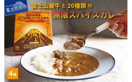富士山麓牛と20種類の無限スパイスカレー(4箱セット) カレー スパイスカレー レトルト 中辛 カリガリ 山梨 富士吉田