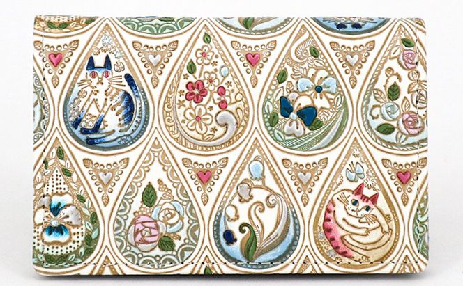 パスケース 花と猫 インディゴ 文庫屋大関 名刺入れ カードホルダー 名刺ケース 名刺ホルダー カード入れ 定期入れ 定期ケース 小物 革小物 革製品 革 民芸品 猫 猫グッズ 日本製 東京 東京都 墨田区　お届け：発送可能時期より順次配送