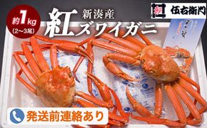 【伍右衛門】新湊産紅ズワイガニ約1kg（2～3尾） ※2026年9月～発送 ※発送まで1か月以上かかる場合があります。